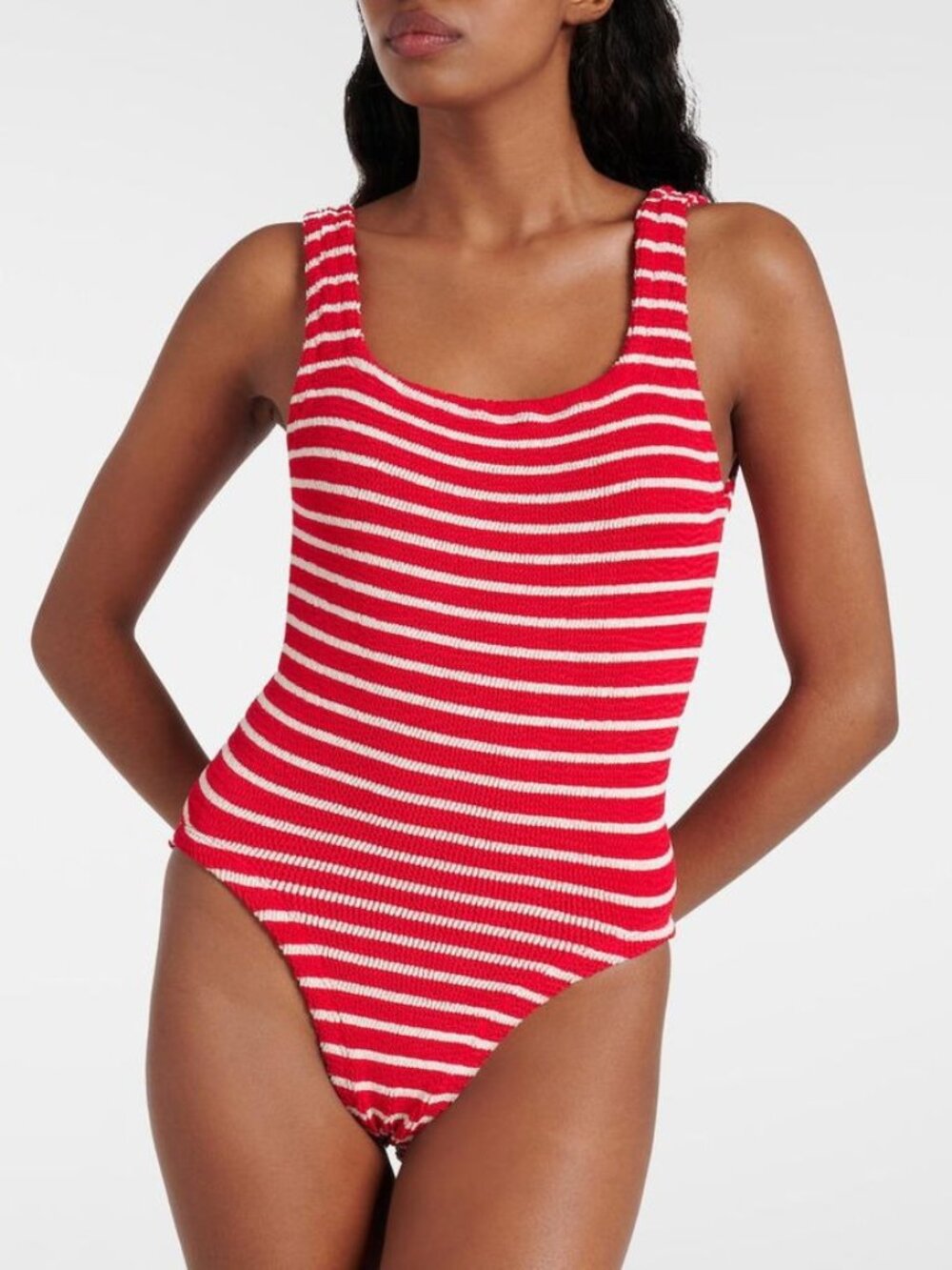 Hunza G Square Neck One Piece Swimsuit - Red & White Stripe - One Size